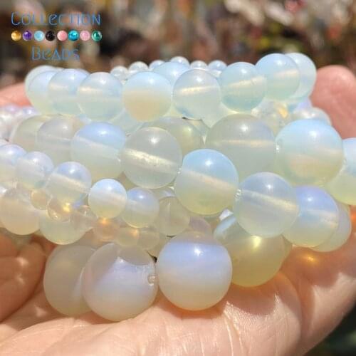 Natural Stone Dull Polish White Opal Round Loose Spacer Beads For Jewelry Making 4-12 MM DIY Bracelets Accessories Wholesale 15"