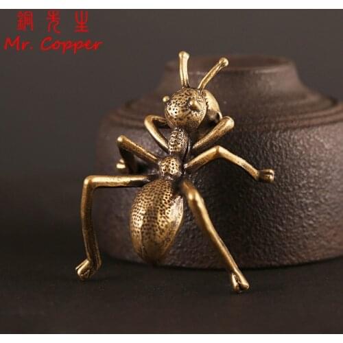 Brass Ant Figurines Miniatures Office Desktop Tea Pet Ornament Crafts Vintage Copper Animal Incense Holder Home Decorative Parts
