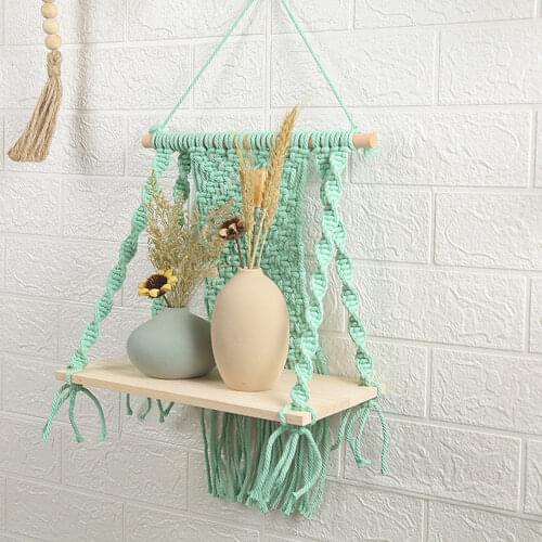 Macrame Wall Hanging Ornaments Boho Woven Tapestry Storage Shelf Succulent Plants Books Display Home Decor