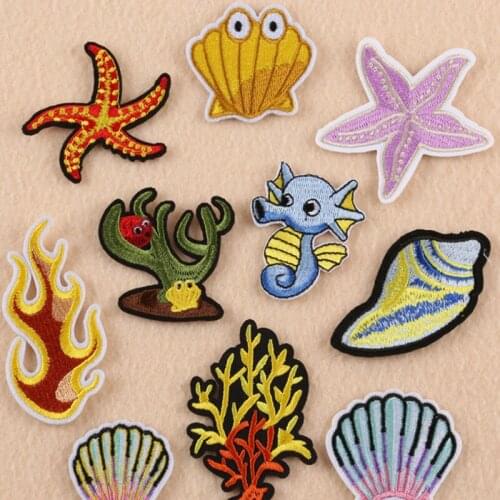 Fashion Iron cute sea shells patches for clothing embroidery biker patch diy applique clothes t-shirt stickers