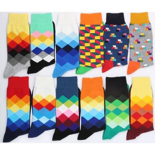 Mens Cotton Socks Print Grid Womens Gifts Funny Winter Warm Christmas White Sock Set From The Factory Dropshipping Contact Us
