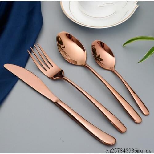 25Sets Stainless Steel Cutlery Set Dinnerware Golden Spoon Fork Knife Set Food Tableware