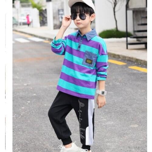 New Boys Long Sleeve Shirt Spring & Fall Childrens Striped Undershirts Clothes Teenager Kids Casual Bottoming Shirts 4-14Y P50