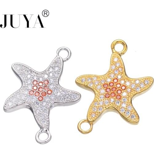 Wholesale Copper Inlaid Shining AAA Zircon Rhinestone Jewelry Findings DIY Craft Starfish Connectors Charms For Jewelry Making