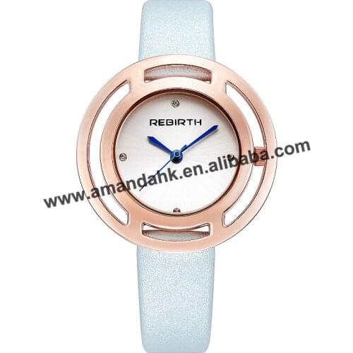 Wholesale rose gold case rhinestone watches fashion women dress watch hollow out leather quartz watch RE048