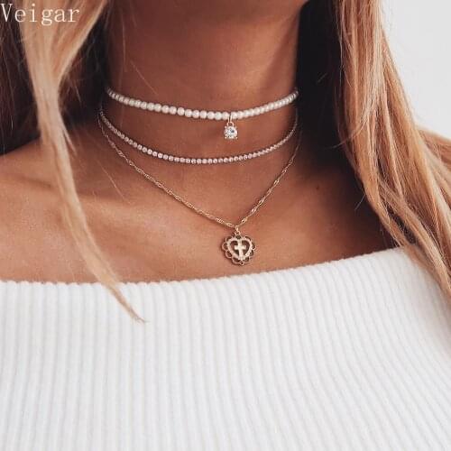 Imitation Pearls Choker Necklace Flower Cross Pendants Necklaces for Women 2018 Fashion Jewelry Delicate Rhinestone Necklace