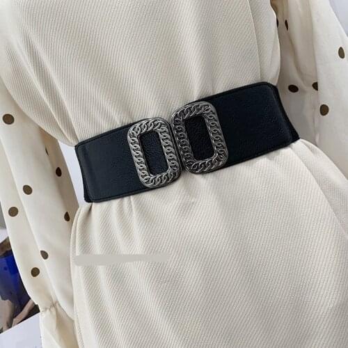 Vintage royal chain buckle waistbands womens cummerbund elastic wide belt all-match waistband decoration strap for dress coat