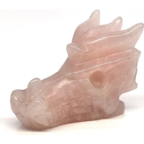 2" Dragon Skull Figurine Rose Quartz Natural Stone Carved Craft Decoration Healing Crystal Reiki Statue Witchcraft Supplies Gift