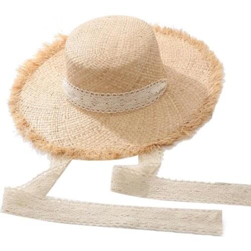 Doitbest summer sun hat bow 100% Raffia hat Visor Temperament Straw hats Womens Sea beach vacation leisure sunscreen hat