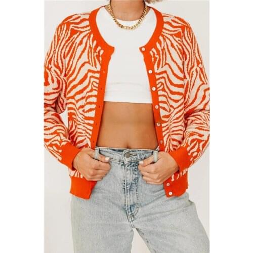 O-neck Sweater Cardigan Women Autumn Winter New Single Breasted Casual Loose Short Thicken Sweater Long Sleeve Print Cardigans