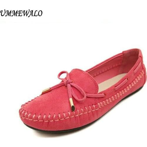 UMMEWALO Women Soft PU Leather Flat Shoes Slip On Casual Bow Loafer Shoes Ladies Rubber Sole Driving Moccasin Casual Loafer