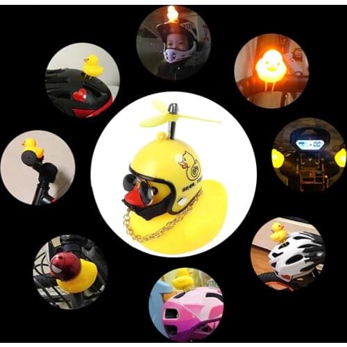Duck with Helmet Car Ornament Yellow Duck Toy Car Dashboard Decorations with Propeller Helmet Bike Motor Riding Cycling Light