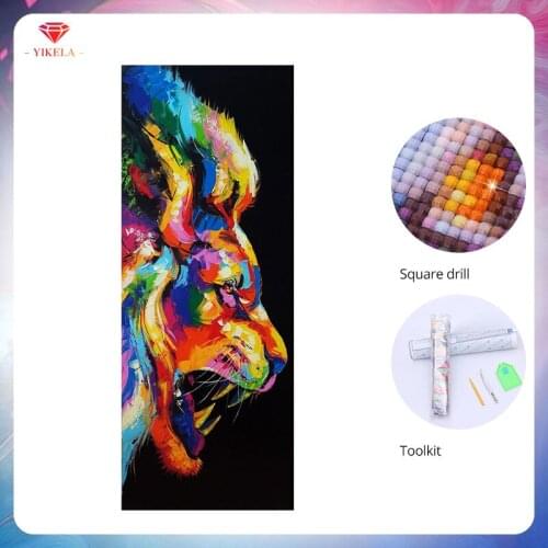 YIKELA 5D Animal Diamond Cross Stitch Decorative Painting Full Square Embroidery DIY Colored Lion Diamond Painting Wall Sticker