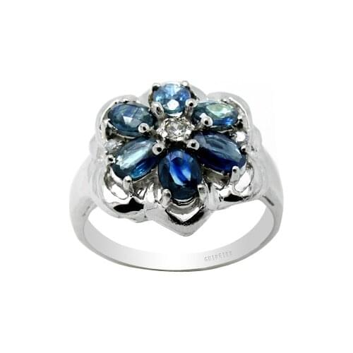 CoLife Jewelry Classic Silver Flower Ring with Gemstone 3mm*4mm 100% Natural Sapphire Ring 925 Silver Sapphire Jewelry