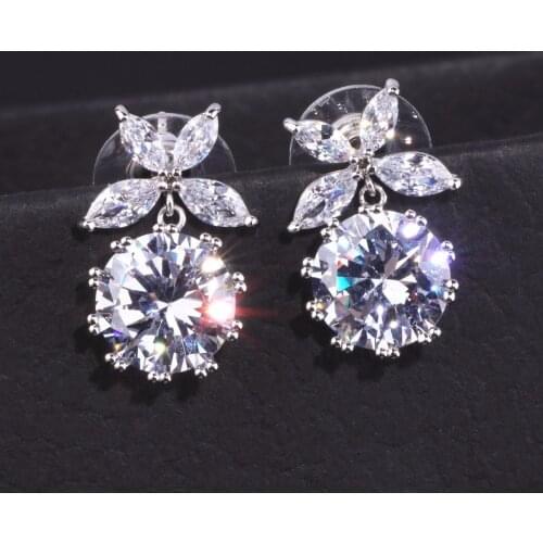 2021 New Cubic Zirconia Silver Color Leaf Drop Earrings For Women Bride Gorgeous Bridesmaid Brincos Wedding Jewelry Girl Gift