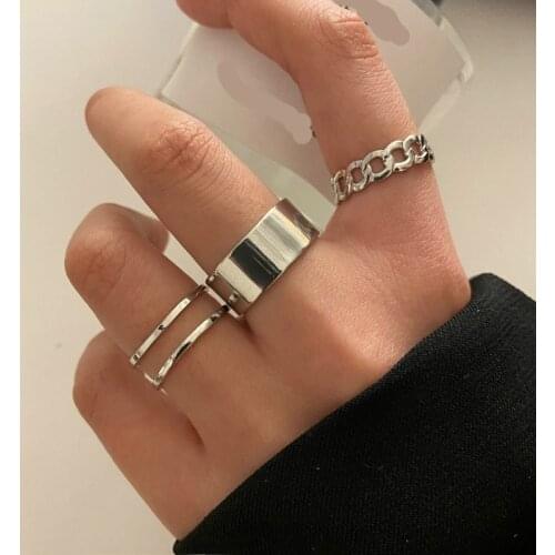 New Boho Gold Silver Color Chain Rings Set Wedding Resin Ring For Women Punk Geoemtric Multilayer Finger Ring Jewelry ring set