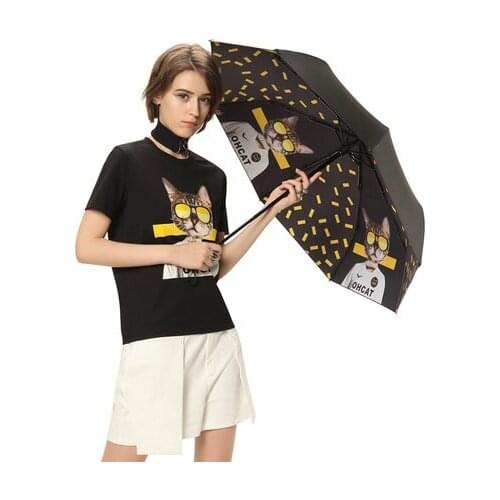 Fashion Cat Outdoor Women Umbrella folding Sun-rain Dual-use Three Fold Umbrella Girl Sunscreen Anti-uv Double Umbrella