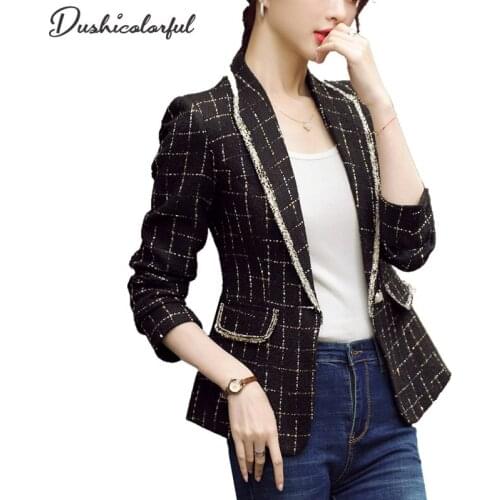 Spring And Autumn New Ladies Tweed Jacket High Quality Fashion Suit Short Jacket Black And White Plaid Top Women Stitched Coat