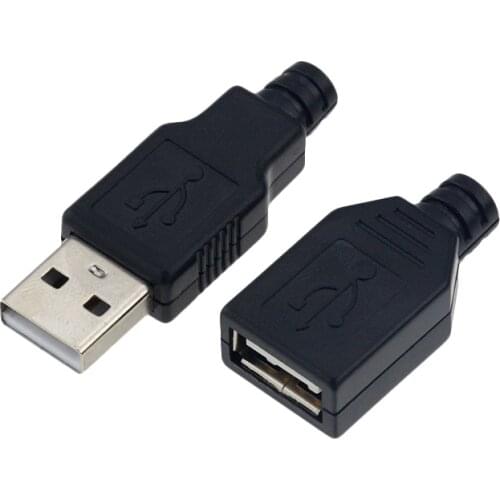 10pcs Type A Male Female USB 4 Pin Plug Socket Connector With Black Plastic Cover Type-A DIY Kits