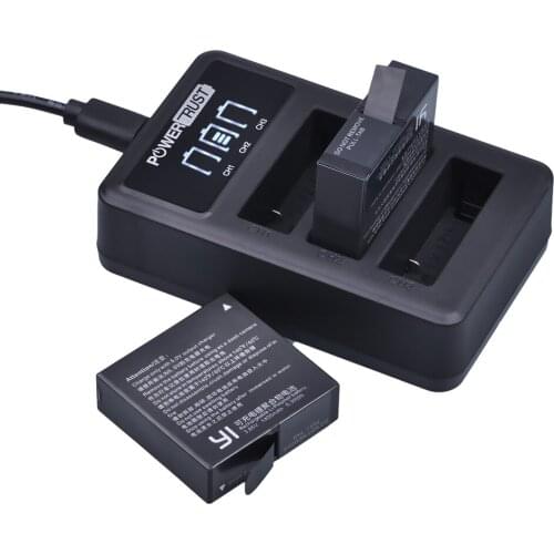 Powertrust 2PC AZ16-1 Battery +LED USB 3Slots Charger for Xiaomi Yi 2 4K Battery Original Xiao Mi Yi Lite Action Cameras