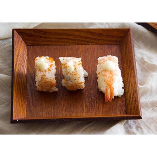 Sushi Dish Wooden Plate Snack Tray Dried Fruit Food Home Serving Platter Dessert Brown Kitchen Cake Square Tableware Dishes