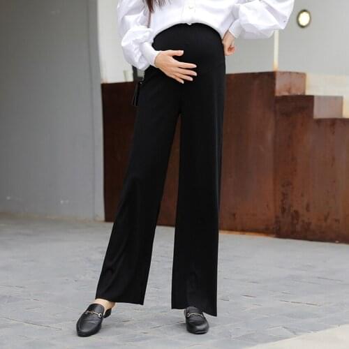Pregnant womens belly lift pants outer wear nine-quarter pants spring and autumn loose straight leg fashion wide-leg pants trou