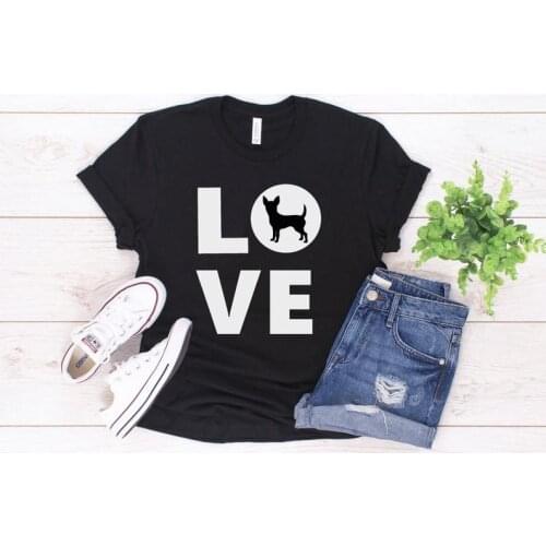 Chihuahua Dog Love print tshirts fashion street leisure creative letters T-Shirts women o-neck short sleeve summer Top tees