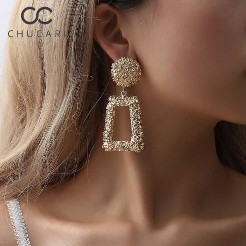 CHUCARI Trendy Big Vintage Earrings Gold Silver Metal Geometric Statement Earring Drop Earring Hanging Fashion Jewelry for Women