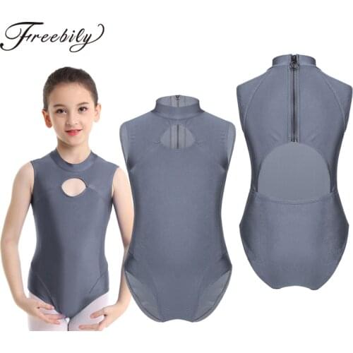 Kids Teens Professional Ballet Leotard Girls Sleeveless Zipper Back Gymnastics Leotard Gym Bodysuit Children Dance Wear