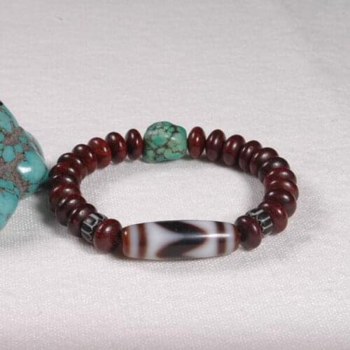 Desiger Tibetan Tiger-teeth-DZI Bracelet Redsandalwood Turquoise DZI Beaded Bracelet Genuine DZI Bracelet High quality
