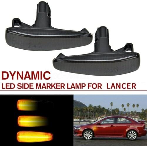 Smoked Lens Amber Full LED Dynamic Front Side Marker Lights for Mitsubishi Lancer Evo X Mirage Outlander Sport 2011-2020