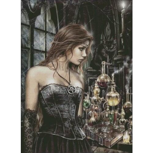 Experimental Woman and Black Cat Embroidery Needlework DIY Cross Stitch Kits Top Quality 14CT Unprinted Decor Handmade