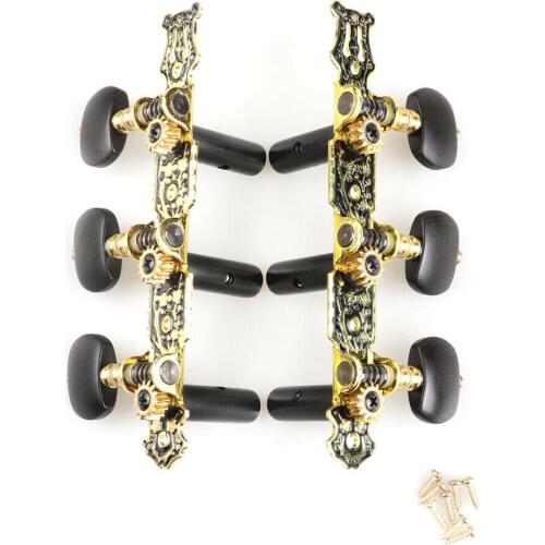 Acoustic Classical Guitar Tuners Machine Heads (Long) 3+3 Set Tuning Keys Machine Pegs Gold Black Plated AO-020HV3P