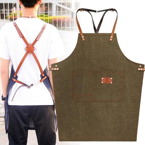 Canvas apron custom logo men and women tide denim fashion tea shop restaurant supermarket internet cafe waiter overalls