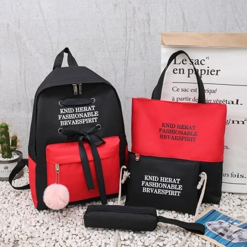 4 Set Piece Schoolbags For Teenager Girl Canvas Women Backpack Primary School Bag Fashion Cute Student Shoulder Bags Female