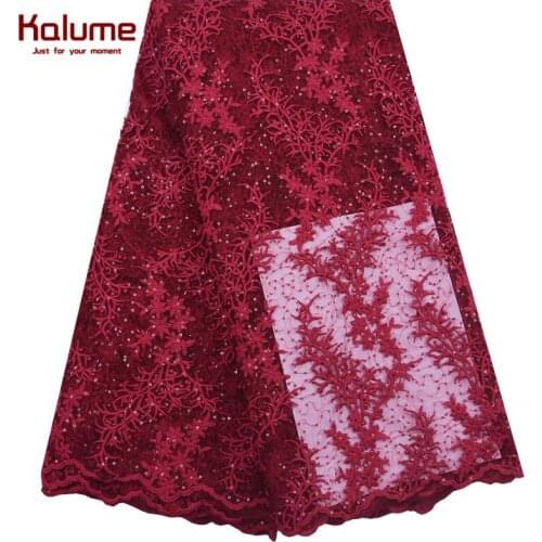 Kalume Red African Sequins Lace Fabric Gorgeous French Mesh Lace Fabric With Sequins NigerianTulle Lace For Wedding F1855