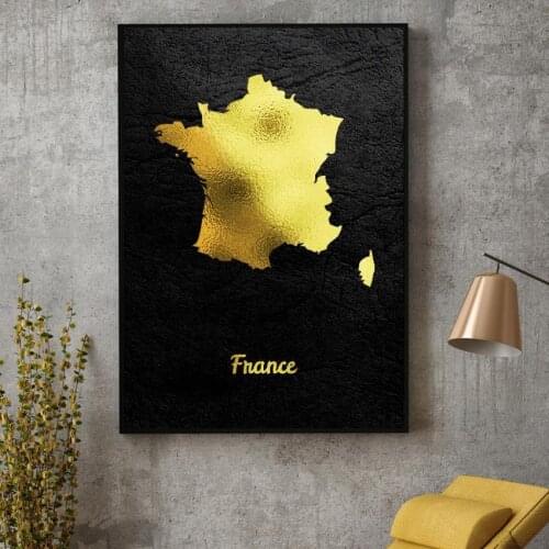 Golden Map Art France Canvas Painting Wall Art Pictures Prints Home Decor Wall Poster Decoration For Living Room