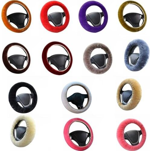 3Pcs Soft Plush Spring Steering Wheel Cover Kit With Stop Lever+Hand Brake Wool Cover Auto Car Interior Accessory