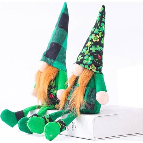 Hot St.Patricks Day Tomte Gnome Faceless Doll Plush Green Clover Long Leg Old Man Doll Irish Festival Party Decoration For Home