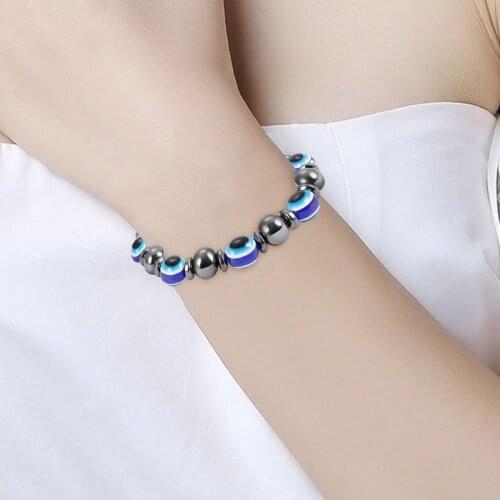Magnetic Bracelet Blue Evil Eye Hematite Stone Therapy Health Care Bangle Unisex