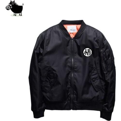 2018 Dargon Ball Z Printed Autumn Winter Men Rib Sleeves Jackets Solid Fashion Coats Male Casual Bomber Men Overcoat