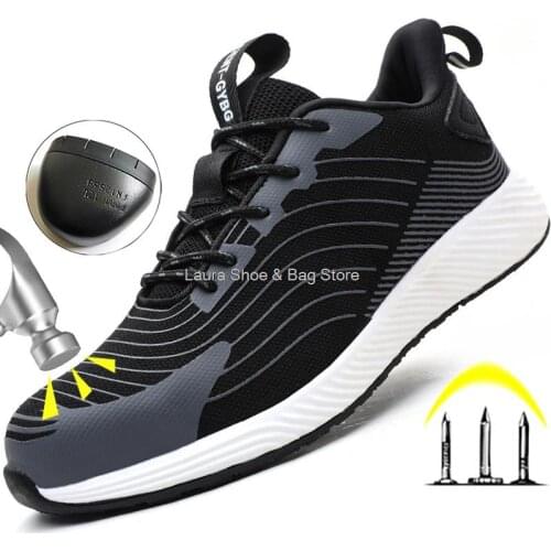 Summer new safety shoes men light steel toe kevlar anti-smash anti-stab work shoes men boots flat comfort male safeti boots 2021