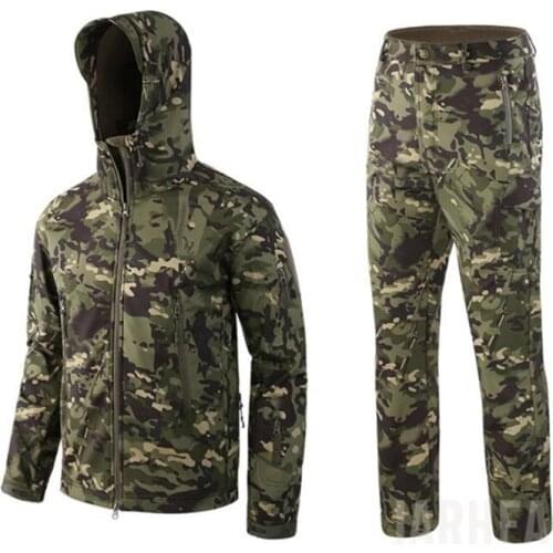 Hot Winter Men Tactical Waterproof shark skin Soft Shell Fleece Jacket Pants Suit Outdoor Camping Hunting Hiking Camouflage Sets