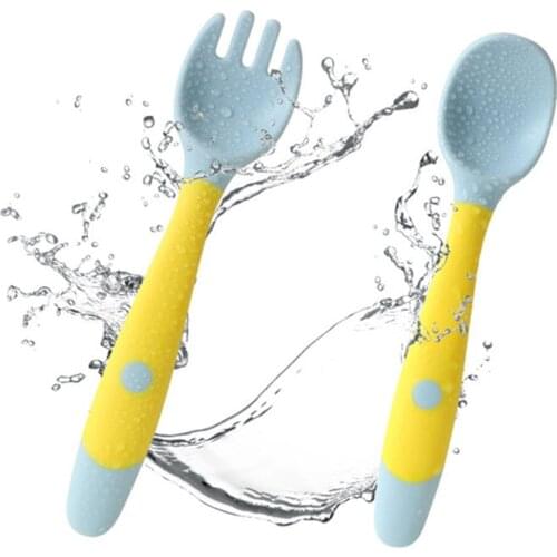Silicone Spoon for Baby Utensils Set Auxiliary Food Toddler Learn To Eat Training Bendable Soft Fork Infant Children Tableware