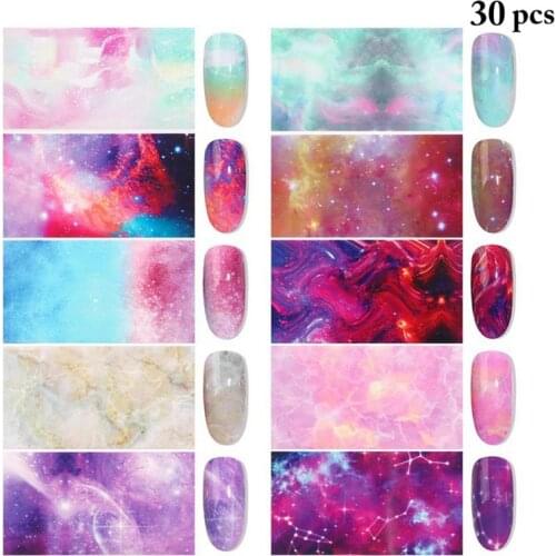 30PCS Nail Stickers Fashion Starry Sky Pattern Marble Print Nail Wraps for Women Beauty Decoration Designs DIY Color Tattoo Tip