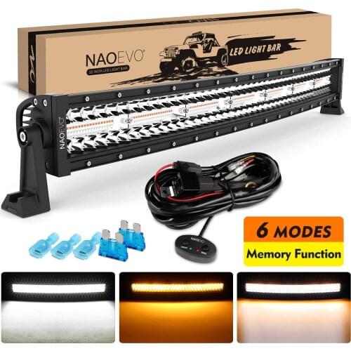 NAO 32inch LED Bar 12V 24V Work Light Flash Strobe 4x4 Offroad Driving Fog Lamp 2 Color 6 Modes Truck SUV UTV Spot Bulb Lighting