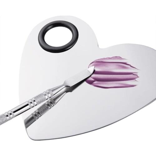 Stainless Steel Makeup Mixing Palette with Spatula Tools Heart Shaped Cosmetic Tool for Nail Art Eye Shadow Eyelash