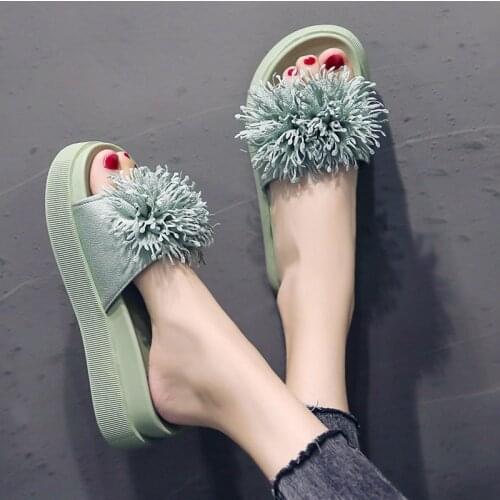 Flat Shoes Female Slippers Casual Summer Clogs Woman Pantofle Platform Med Flower Slides Luxury Beach 2021 Soft Basic Rubber Fas