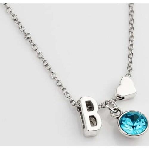 Birthstone Necklace /Tiny Letter Necklace / Initial & Birthstone /Girl Gift /Bridal Gift Necklace /Letter + Heart Charm Necklace