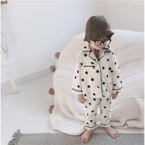 Baby Girl Pajamas Sets Toddler Boy Cotton Soft Pajamas Clothes Kids Long Sleeve Cotton Sleepwear Baby Polka Dot Nightwear 2-7Y